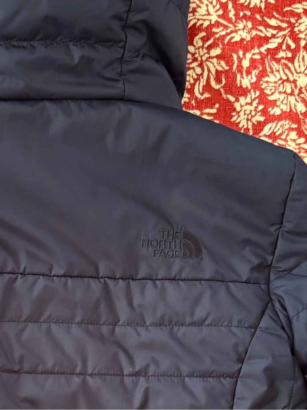 Girls North Face Navy Blue Quilted Hooded Parka Jacket Soft Plush Fleece, 7/8